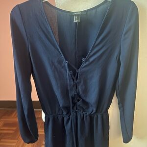 Forever 21 Blue Long Sleeve Plunge Sheath Dress